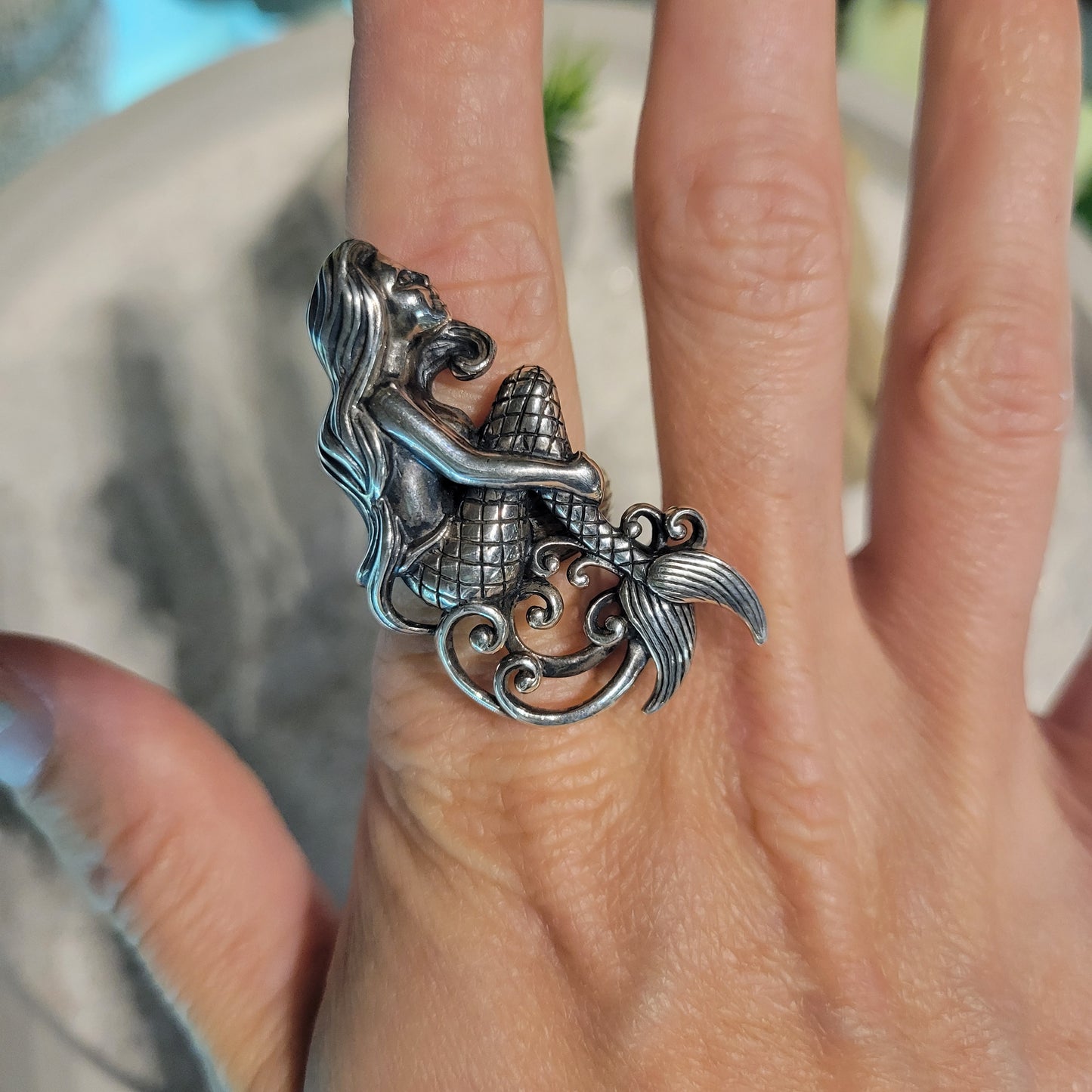 Sterling Mermaid Ring sz Adjustable