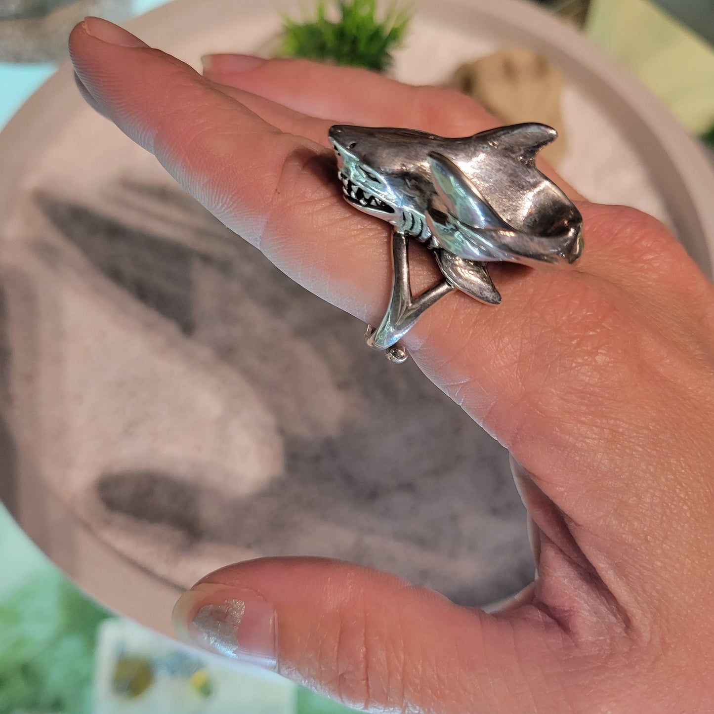 Sterling Shark Ring sz Adjustable