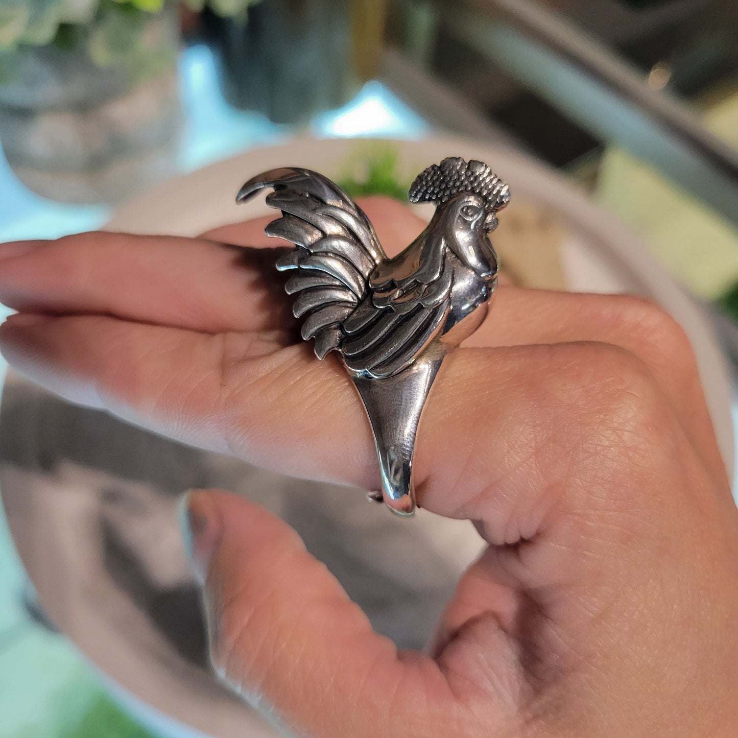 Sterling Rooster Ring sz Adjustable