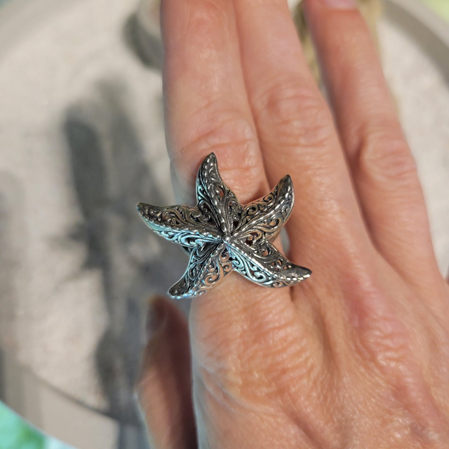 Sterling Starfish Ring sz Adjustable