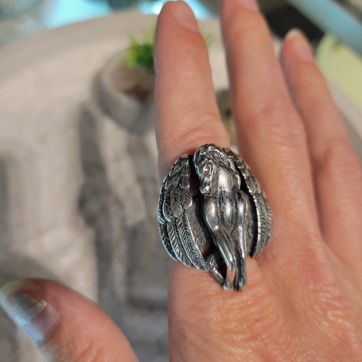 Sterling Pegasus Ring sz Adjustable