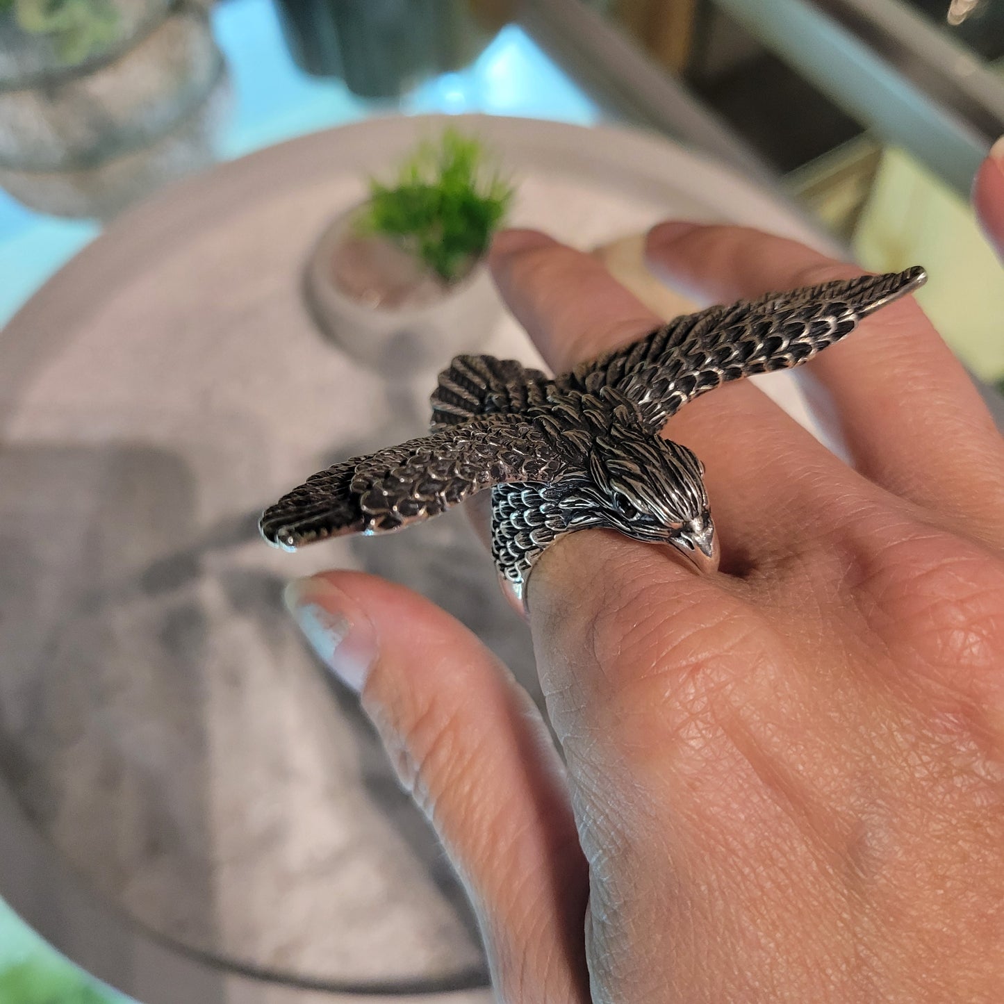 Sterling Eagle Ring sz Adjustable