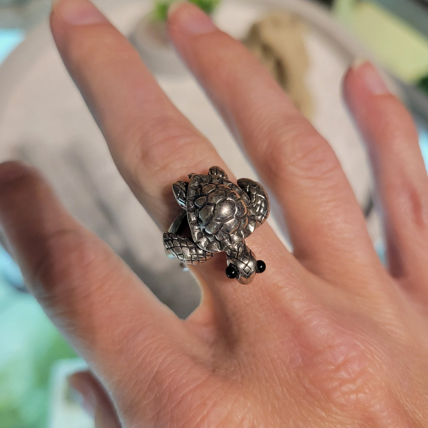 Sterling Small Turtle Ring sz Adjustable
