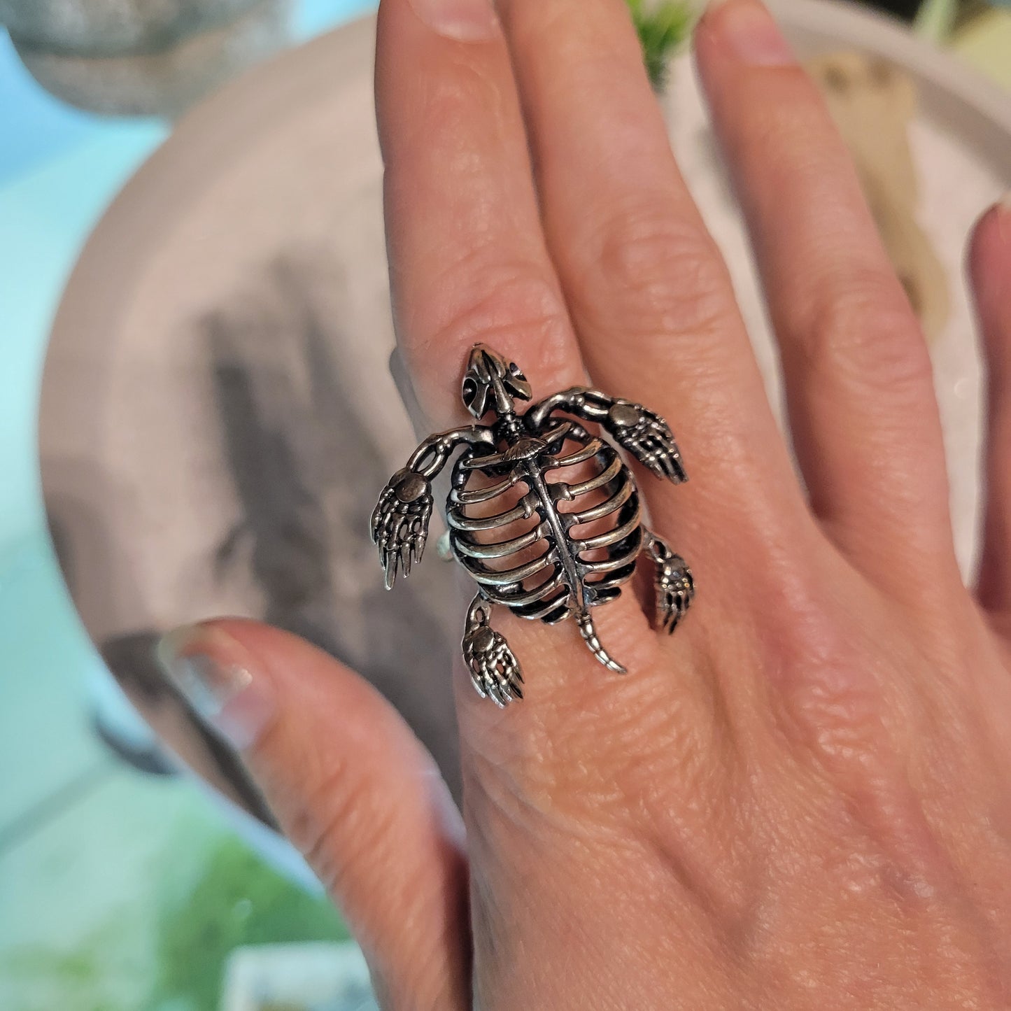 Sterling Skeleton Turtle Ring sz Adjustable