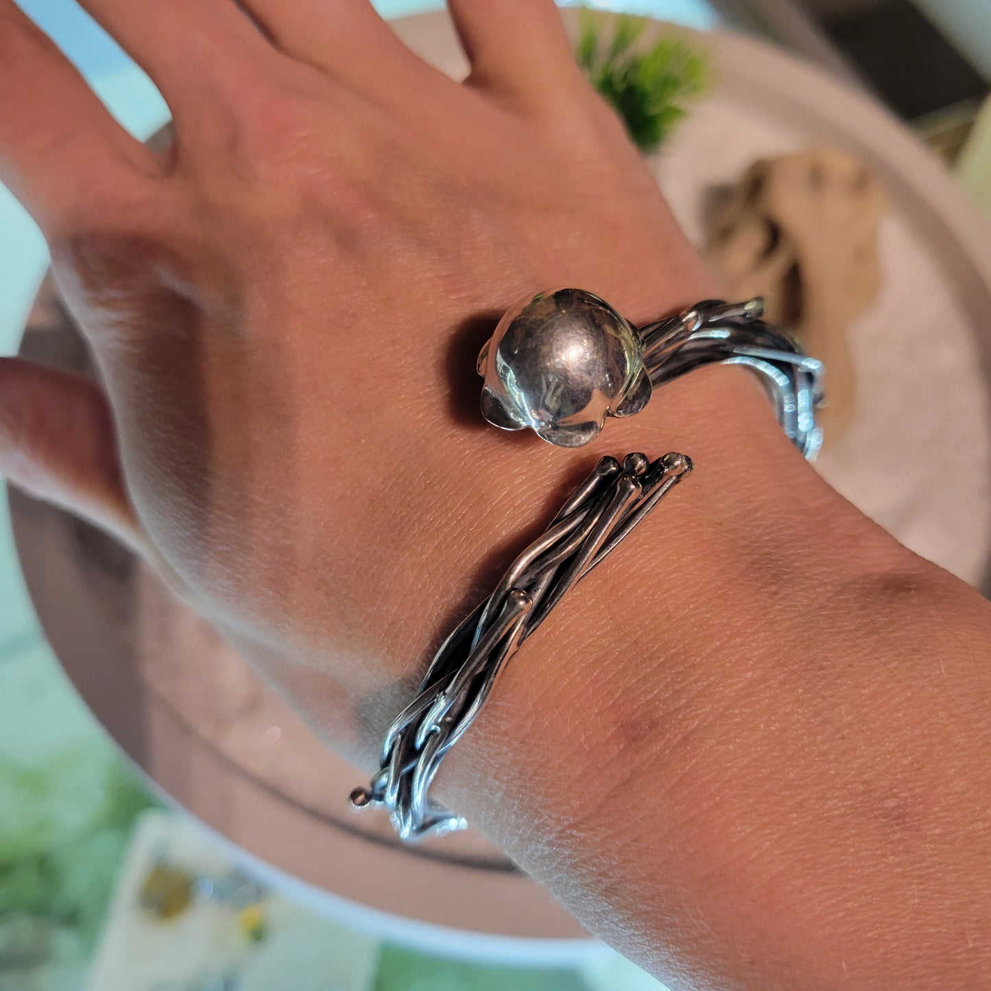 Sterling Jellyfish Hinged Bracelet