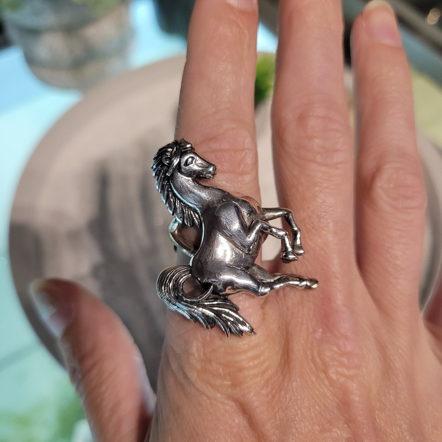 Sterling Horse Ring sz Adjustable