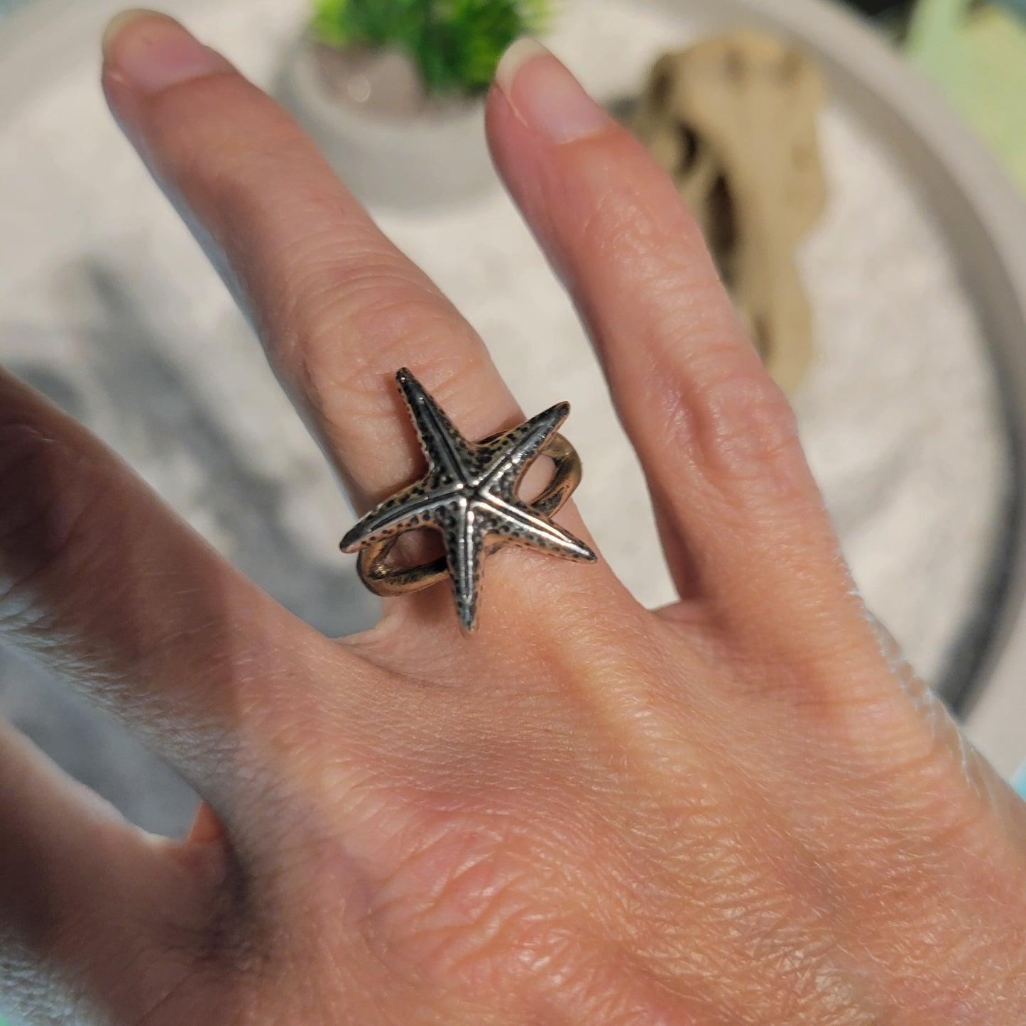 Sterling Small Starfish Ring sz Adjustable