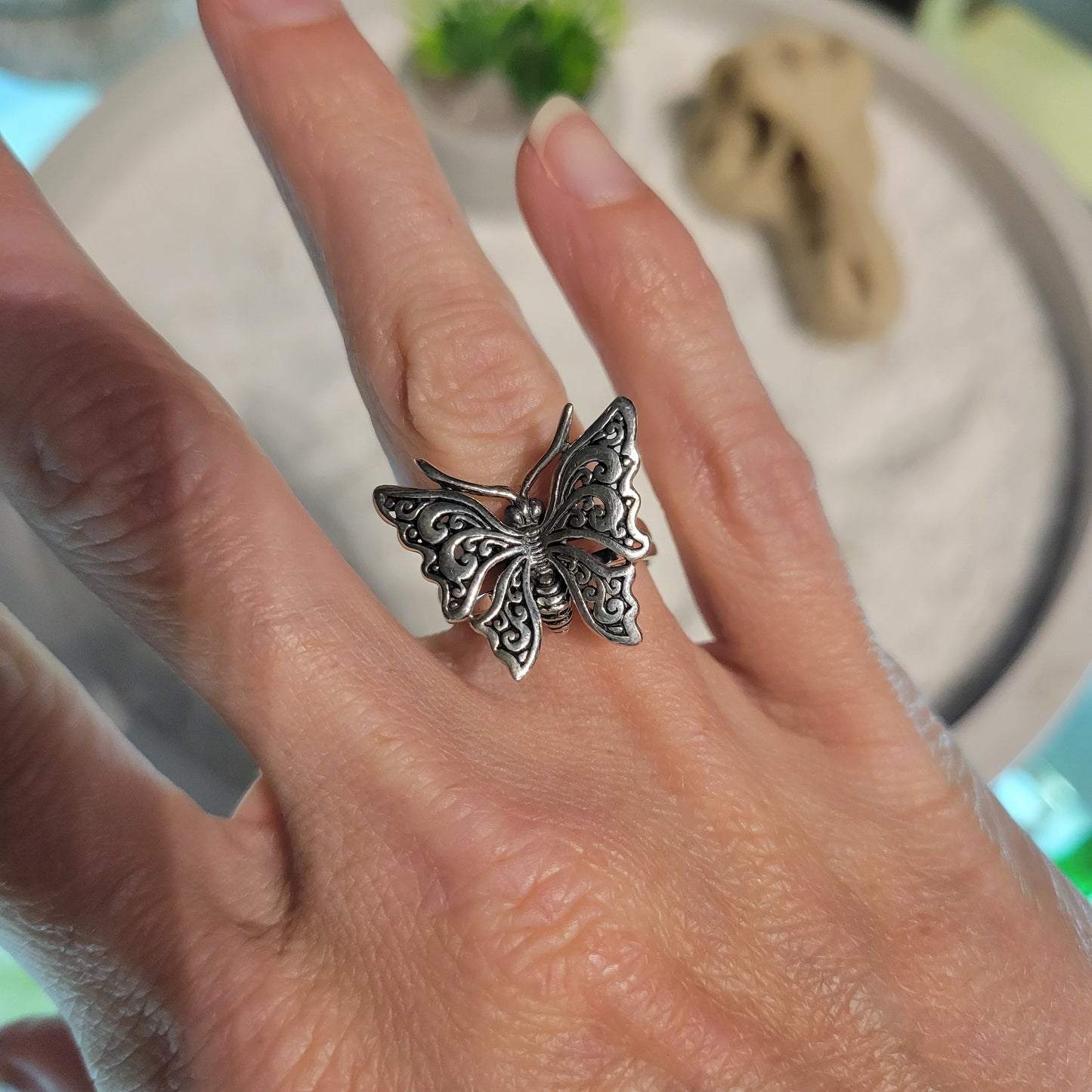 Sterling Small Butterfly Ring sz Adjustable