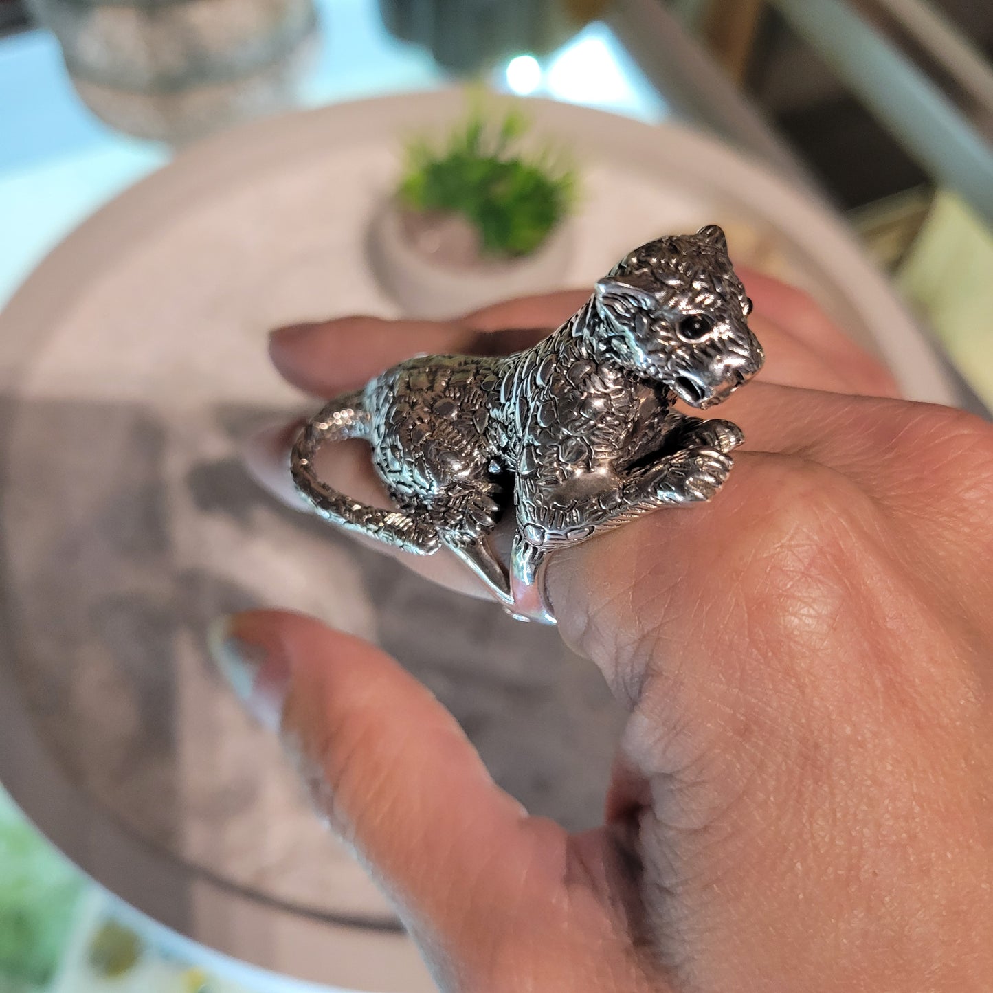 Sterling Cheetah Ring sz Adjustable