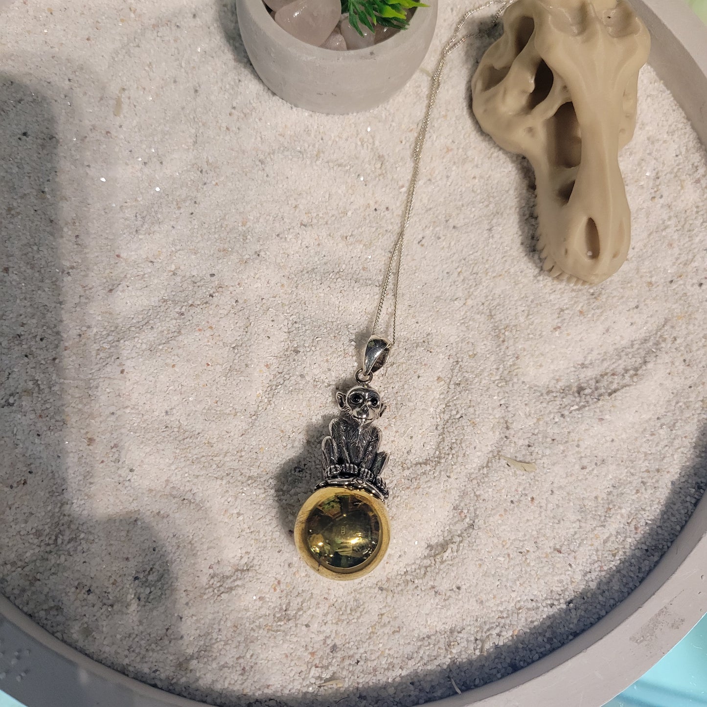 Sterling Lucky Monkey Chime Necklace