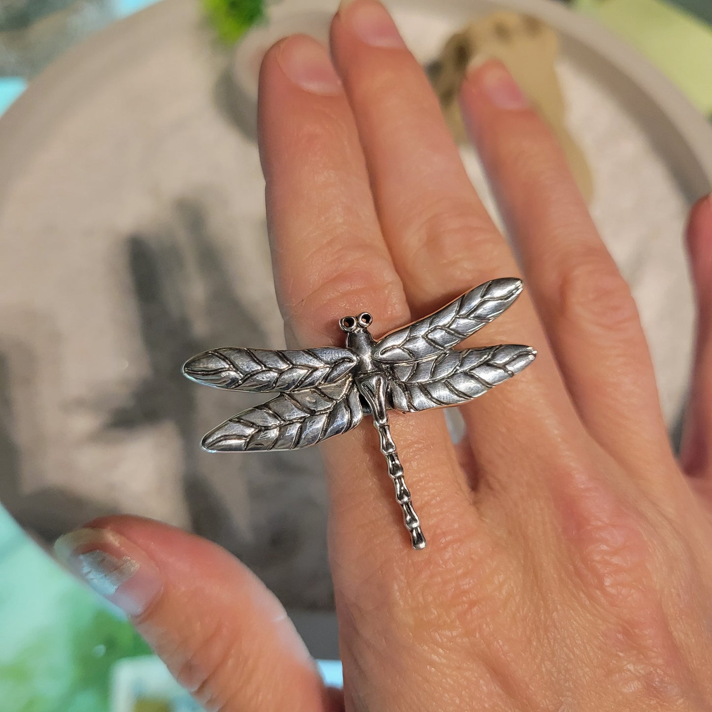 Sterling Dragonfly Ring sz Adjustable