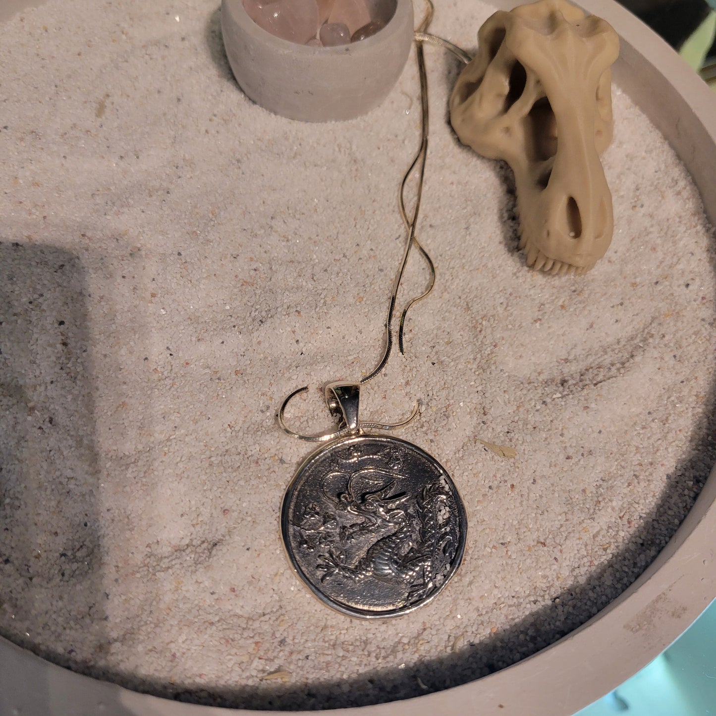 Sterling Chinese Dragon Medallion Necklace
