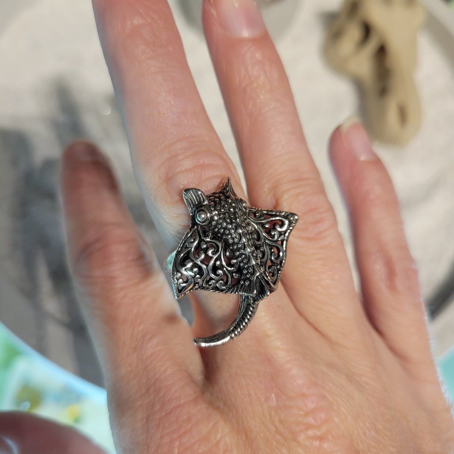 Sterling Small Manta Ray Ring sz Adjustable