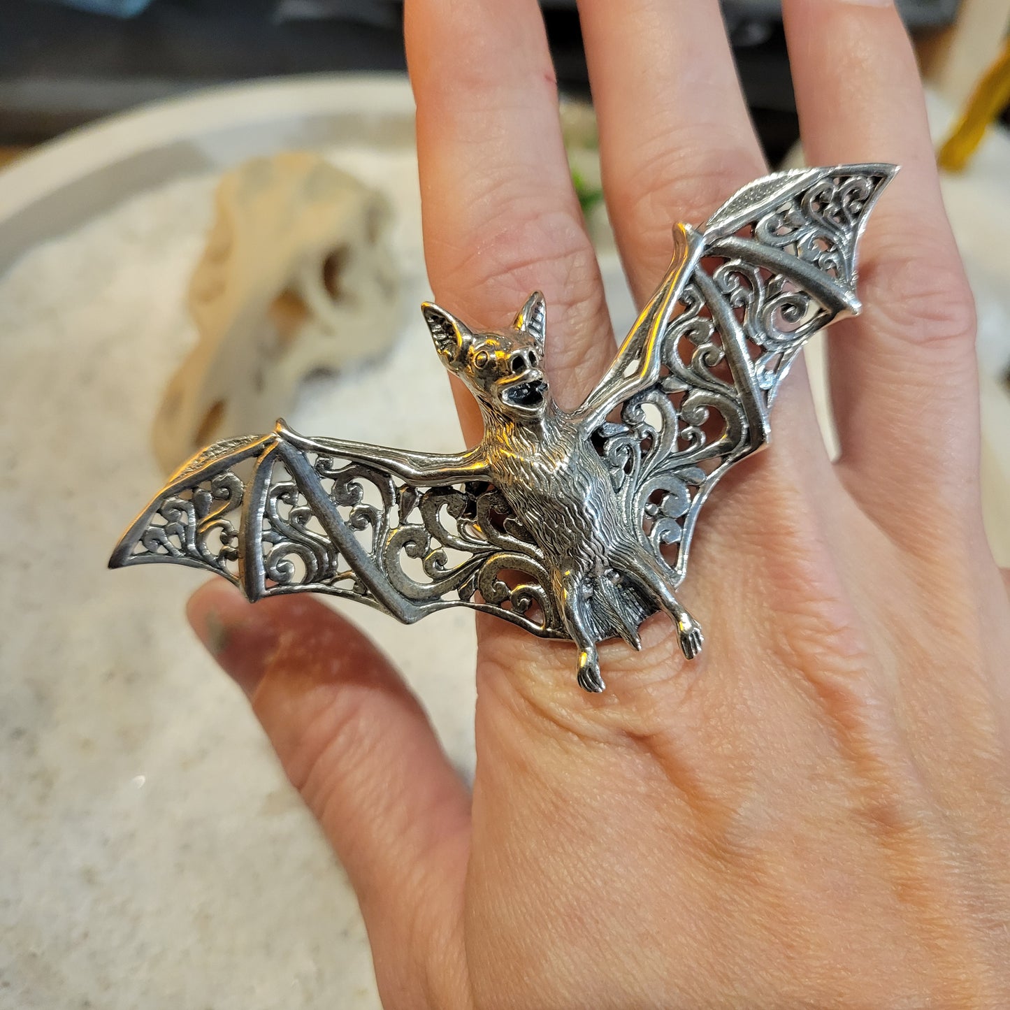 Sterling Large Bat Ring sz Adjustable