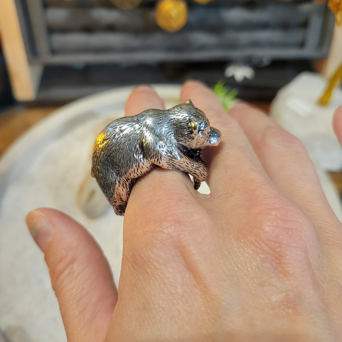 Sterling Bear Ring sz Adjustable