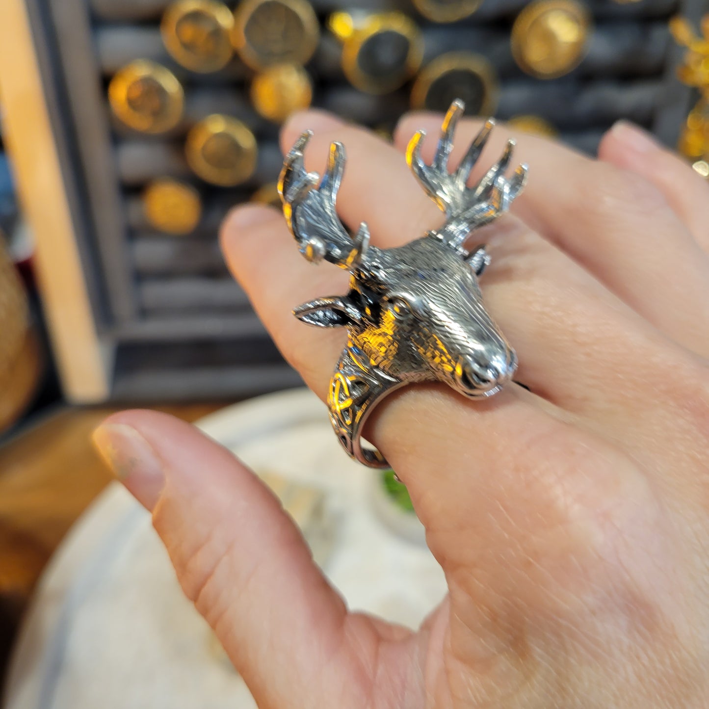 Sterling Deer Ring sz Adjustable