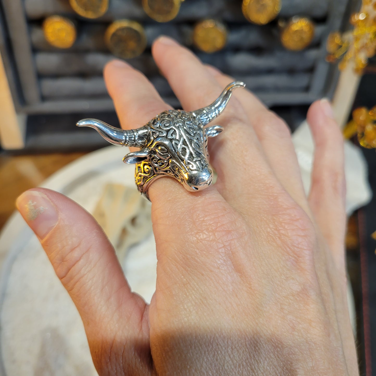 Sterling Bull Ring sz Adjustable