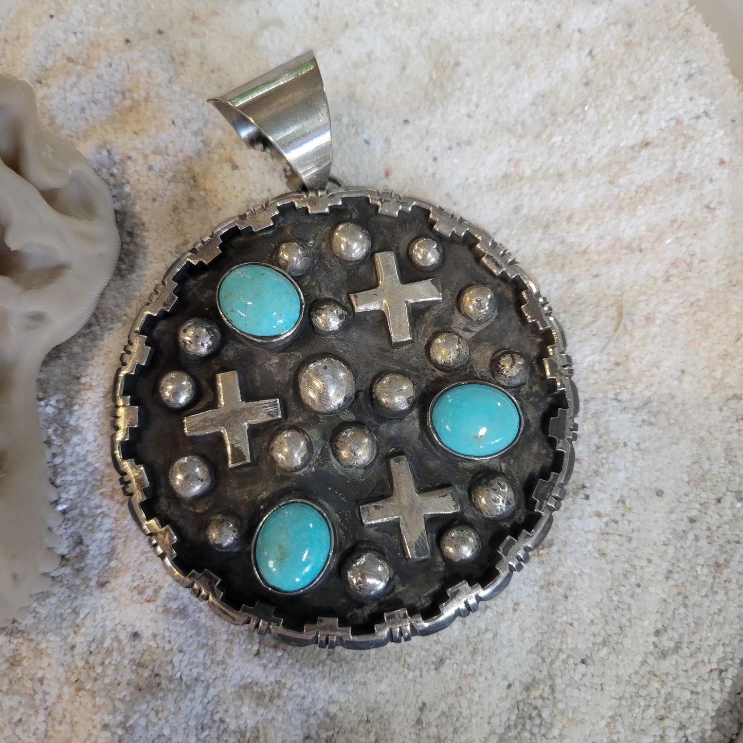 Sterling Turquoise and Cross Pendant