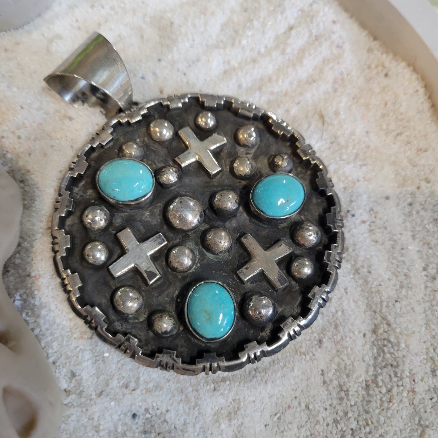 Sterling Turquoise and Cross Pendant
