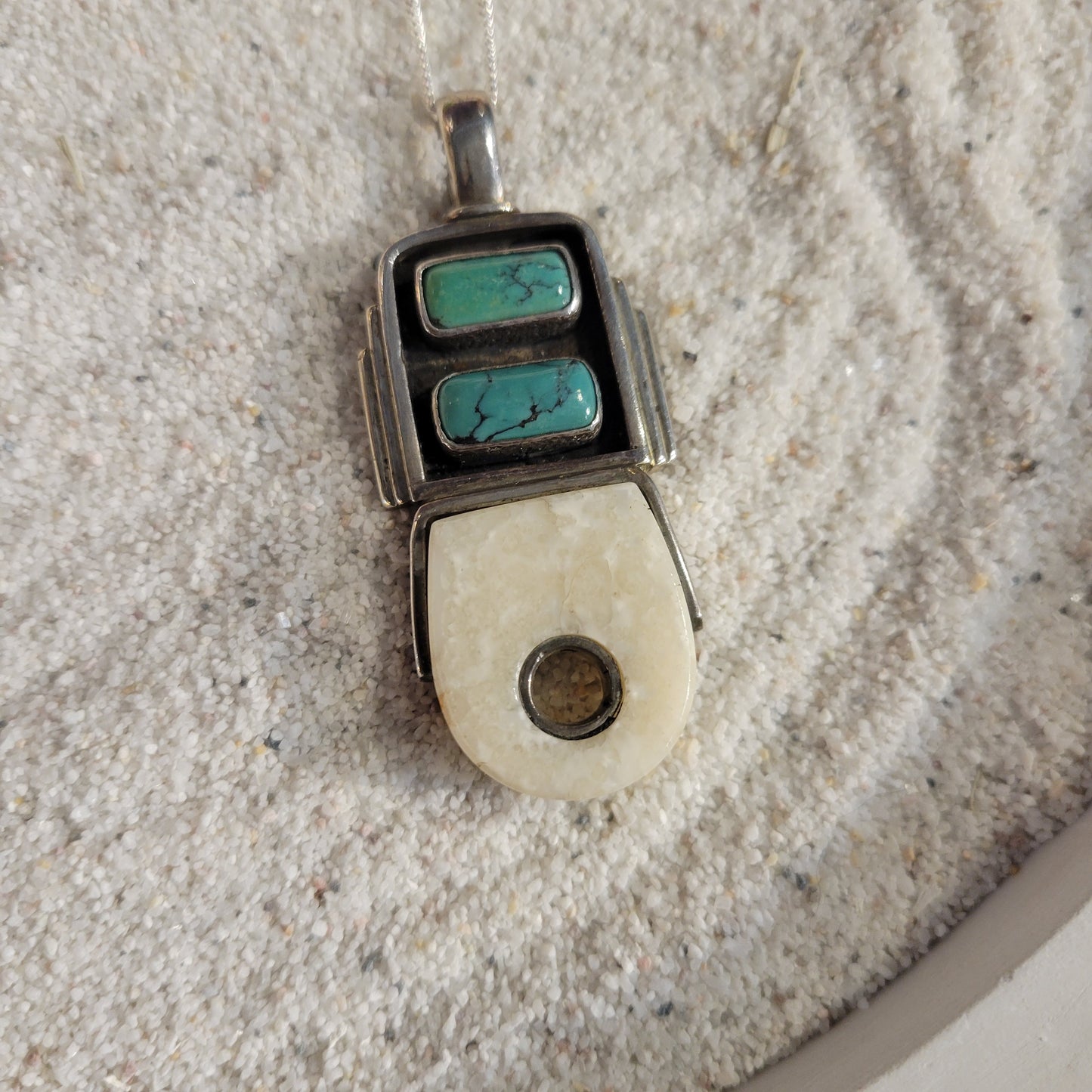Sterling Turquoise and Fossil Ivory Necklace