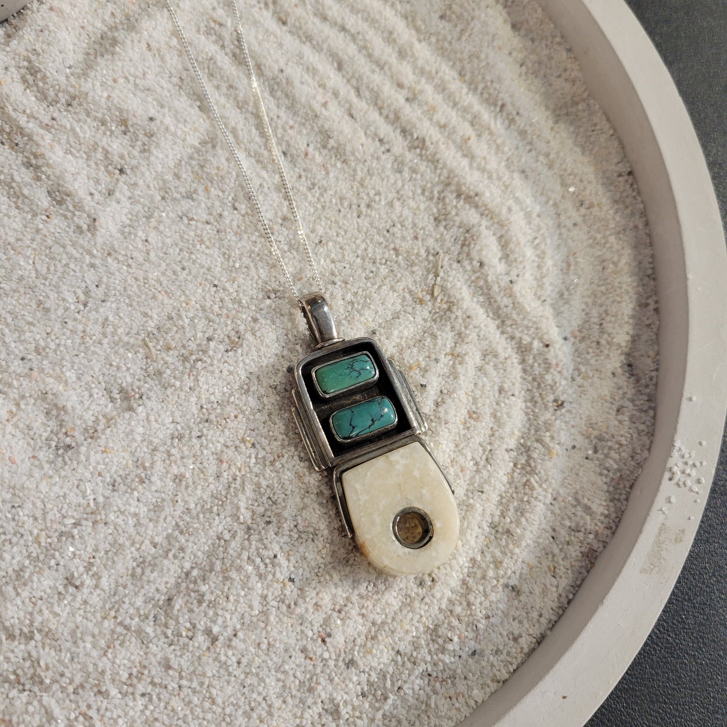 Sterling Turquoise and Fossil Ivory Necklace