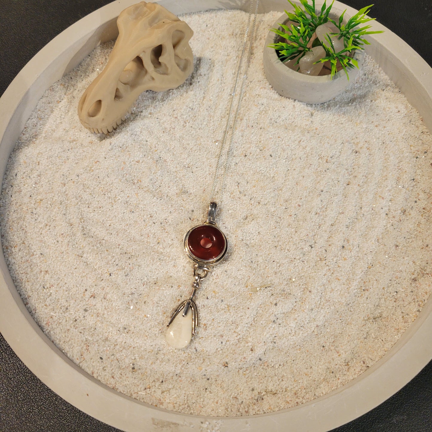 Sterling Carnelian and Fossil Ivory Necklace