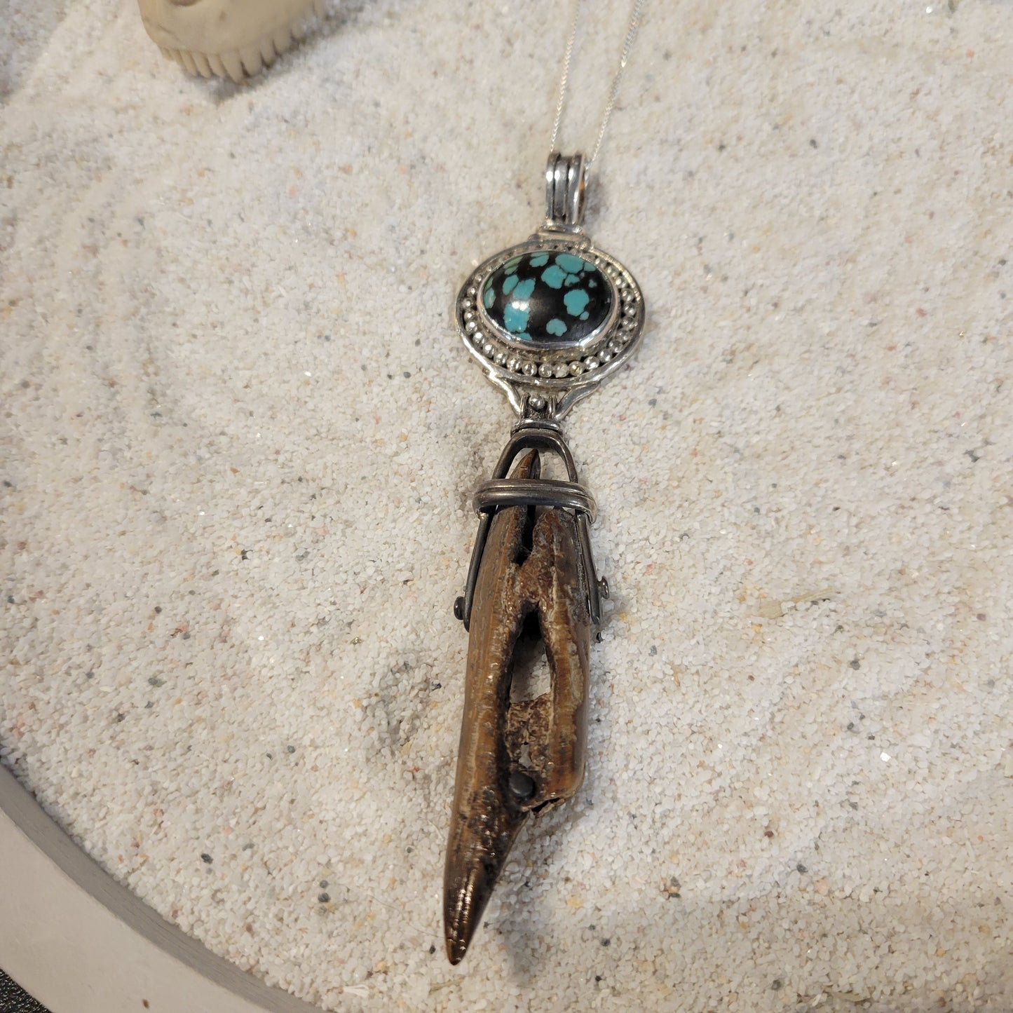 Sterling Turquoise and Fossil Ivory Necklace