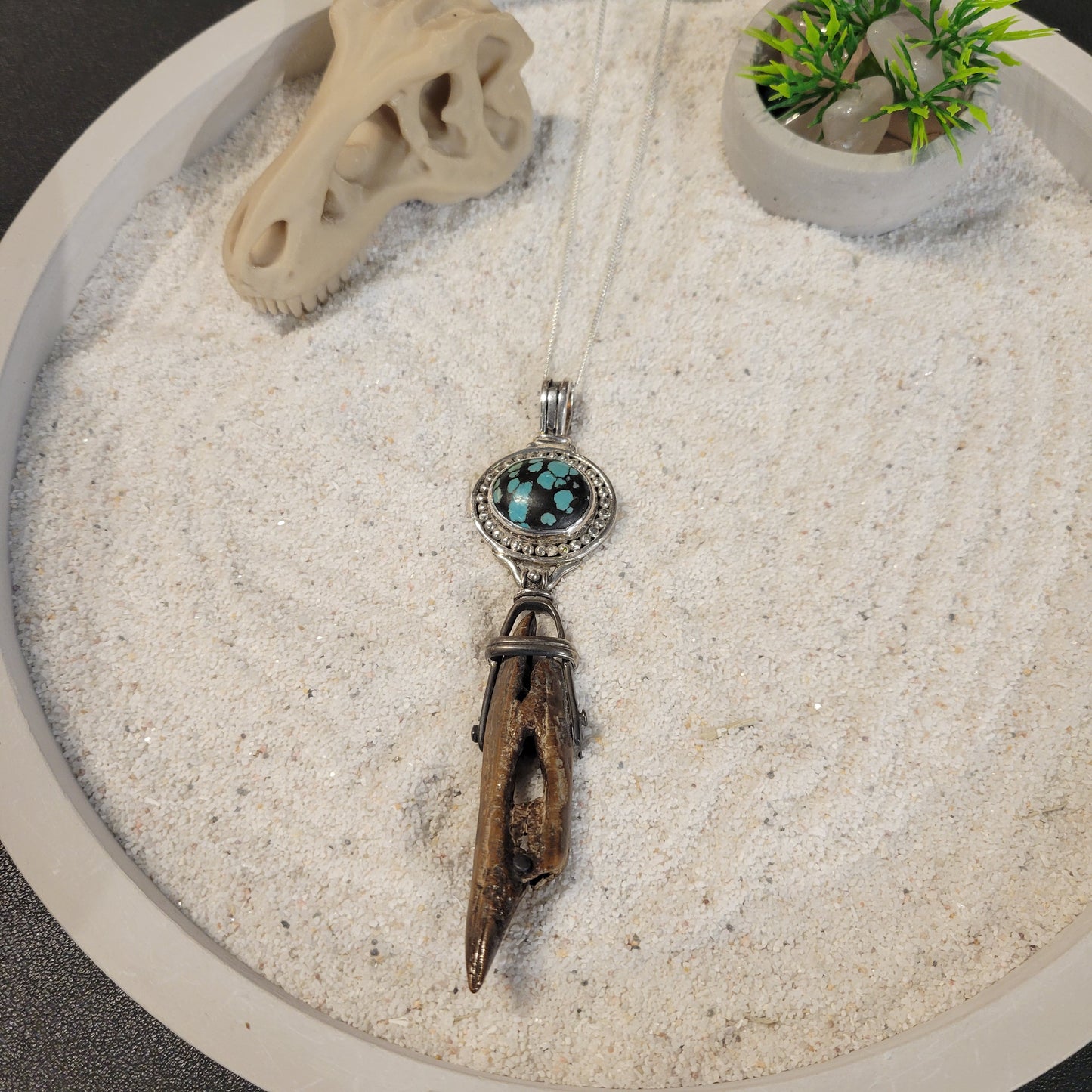 Sterling Turquoise and Fossil Ivory Necklace