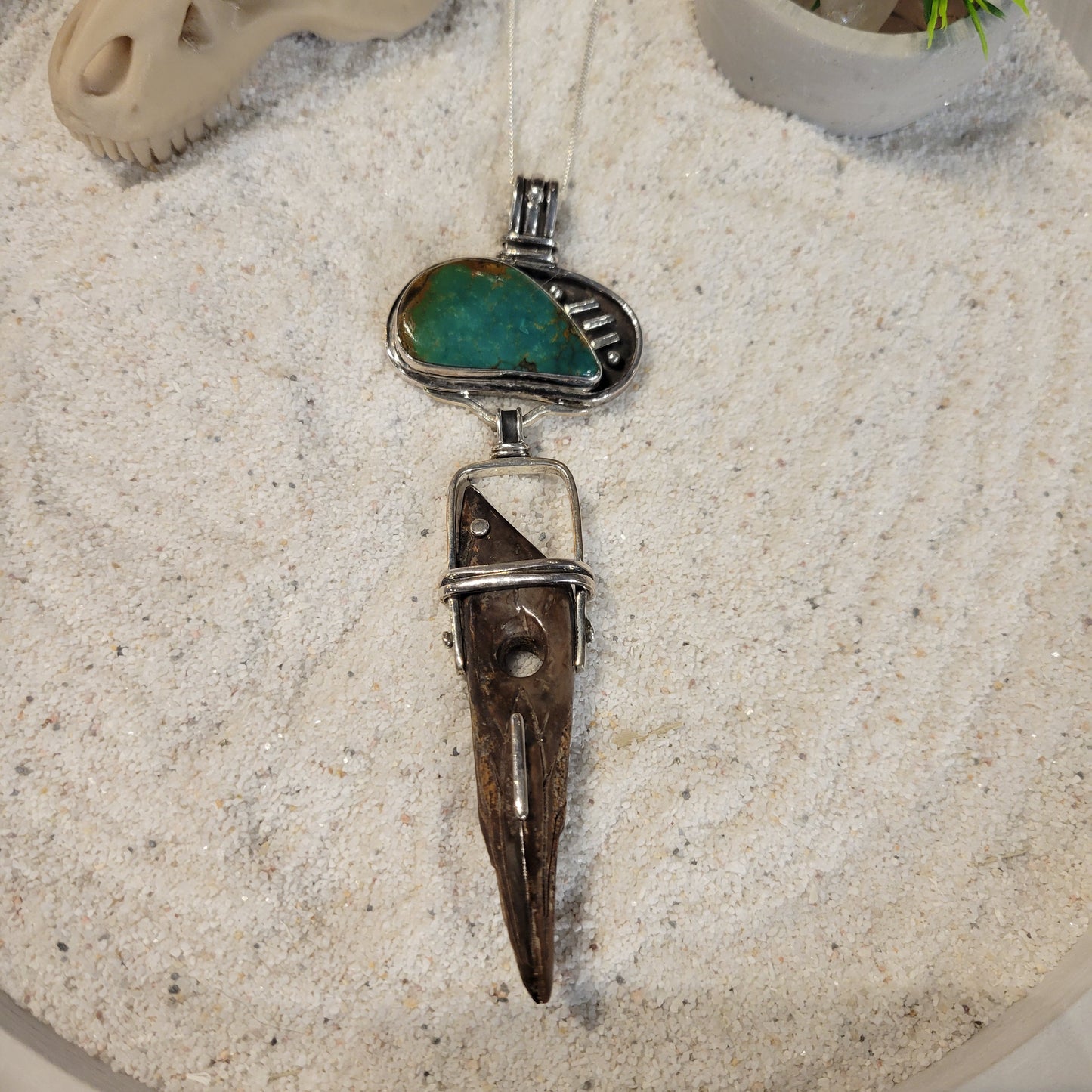 Sterling Turquoise and Fossil Ivory Necklace