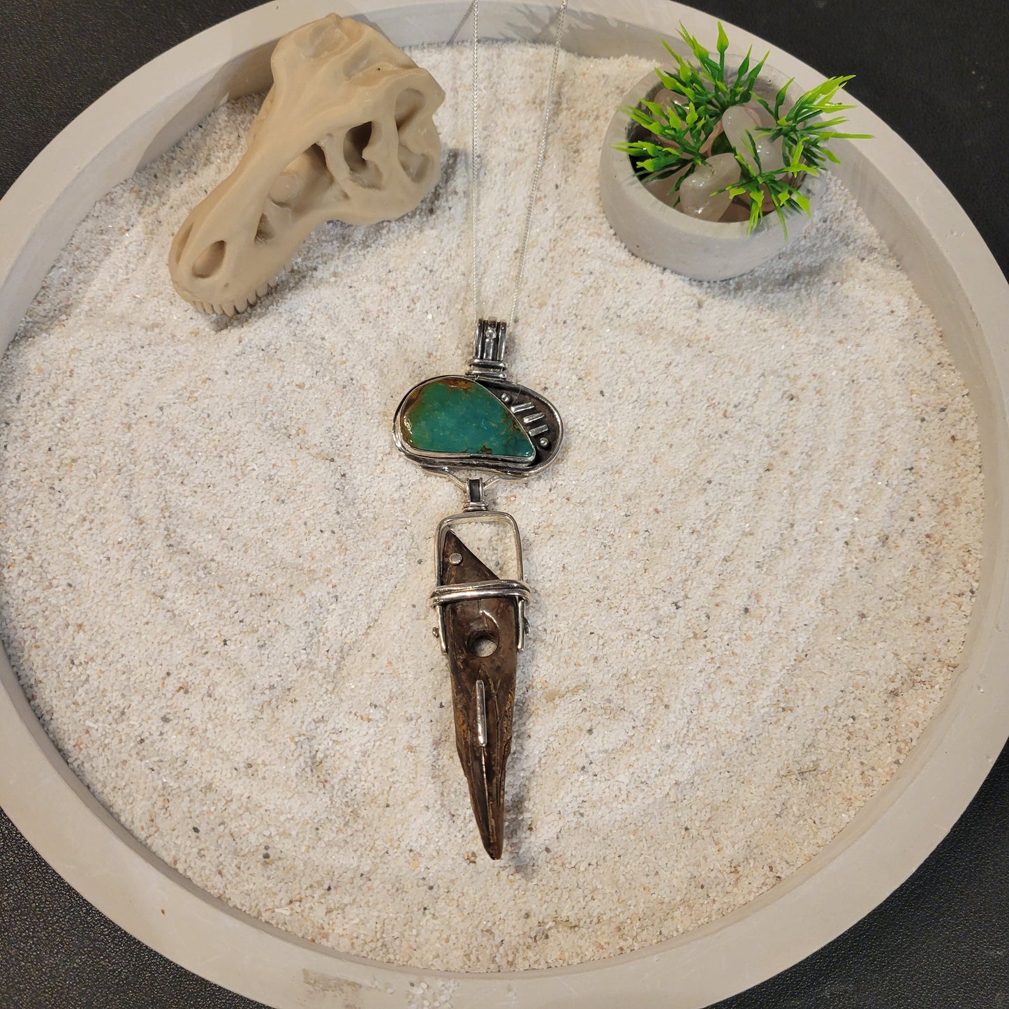 Sterling Turquoise and Fossil Ivory Necklace