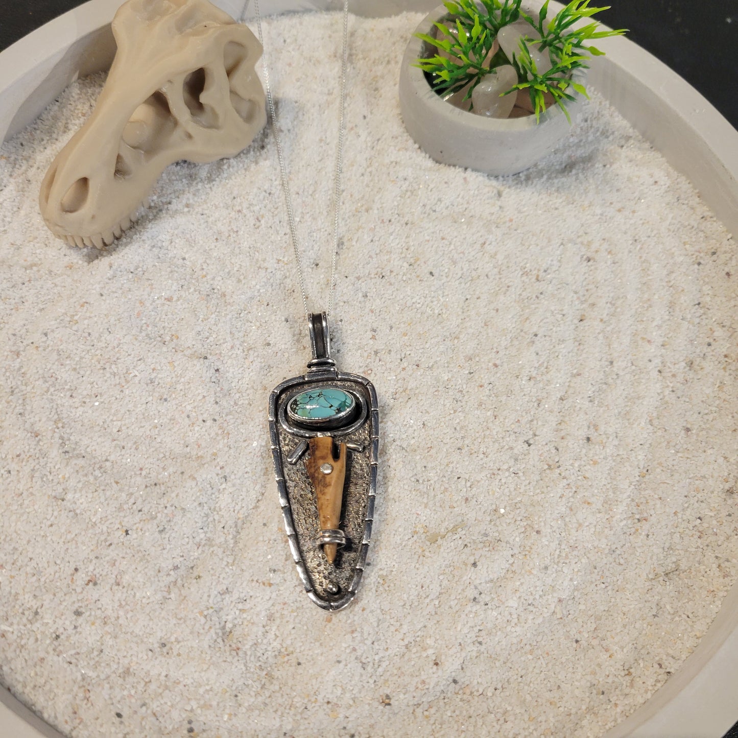 Sterling Turquoise and Fossil Ivory Necklace