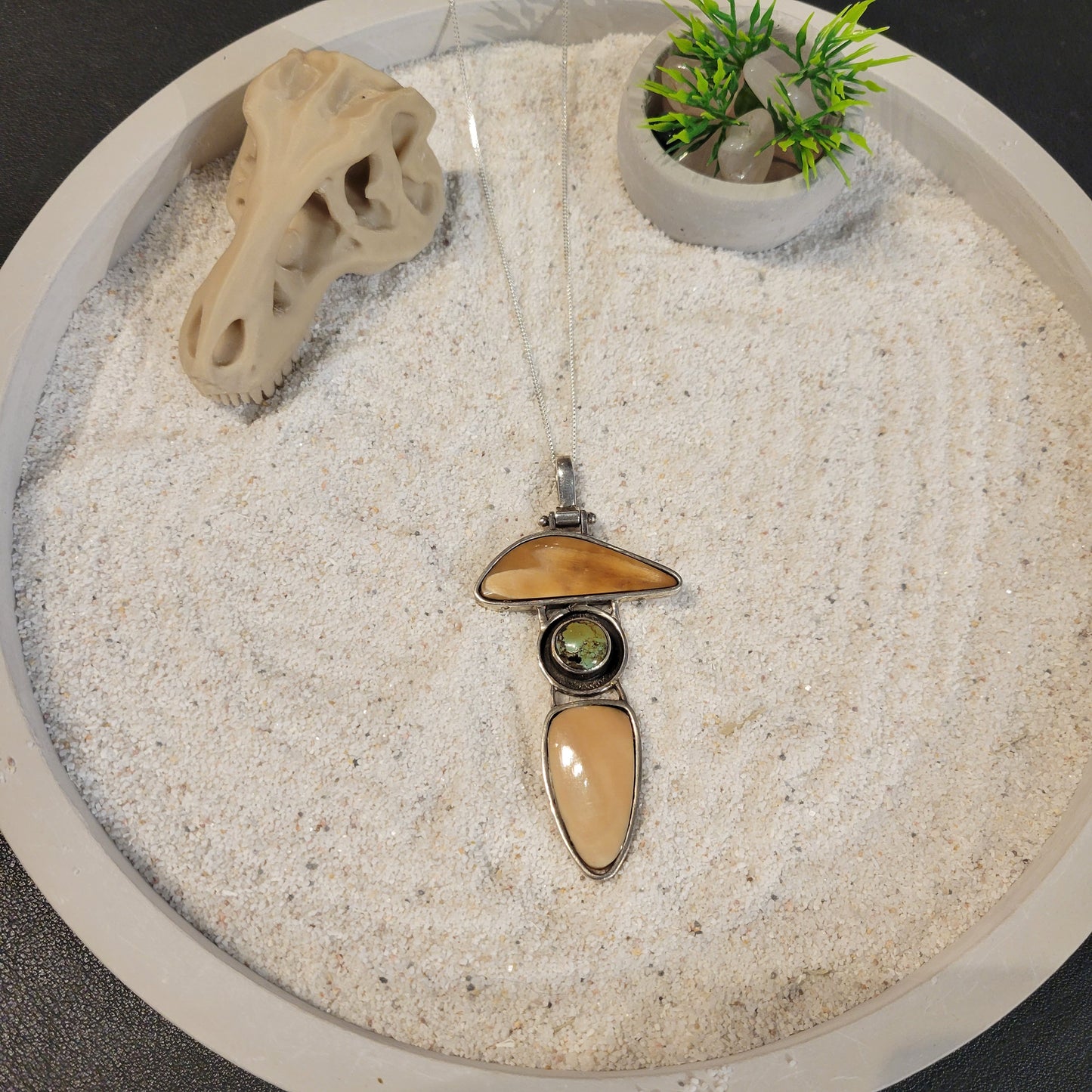 Sterling Turquoise and Fossil Ivory Necklace