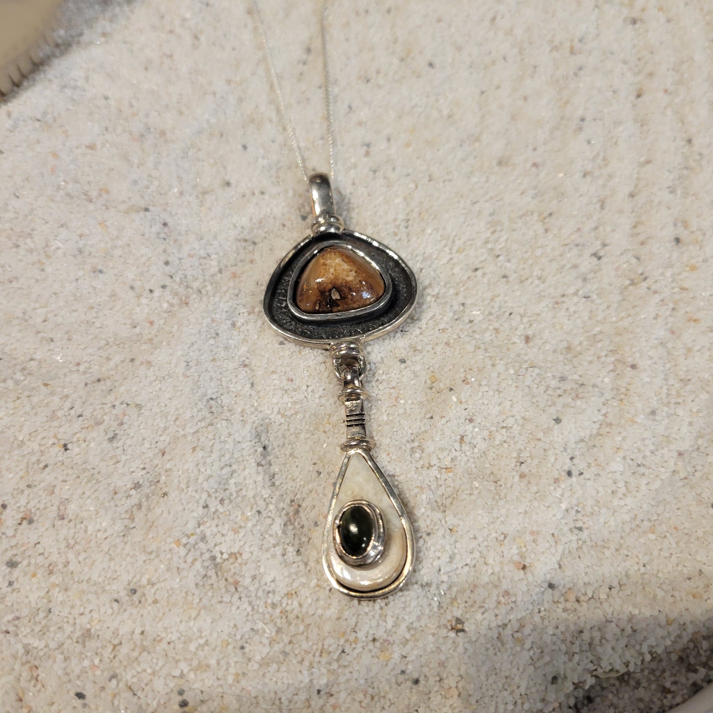 Sterling Nephrite Jade and Fossil Ivory Necklace