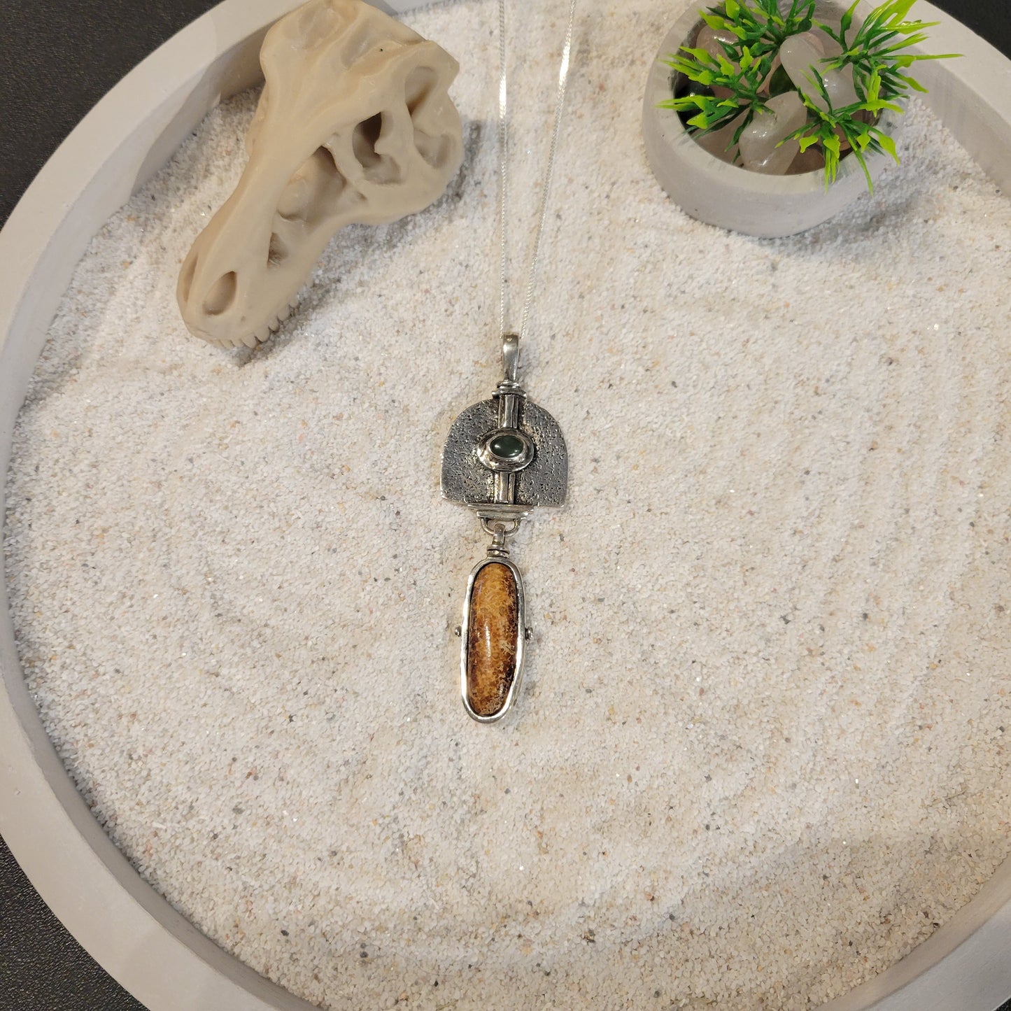 Sterling Nephrite Jade and Fossil Ivory Necklace