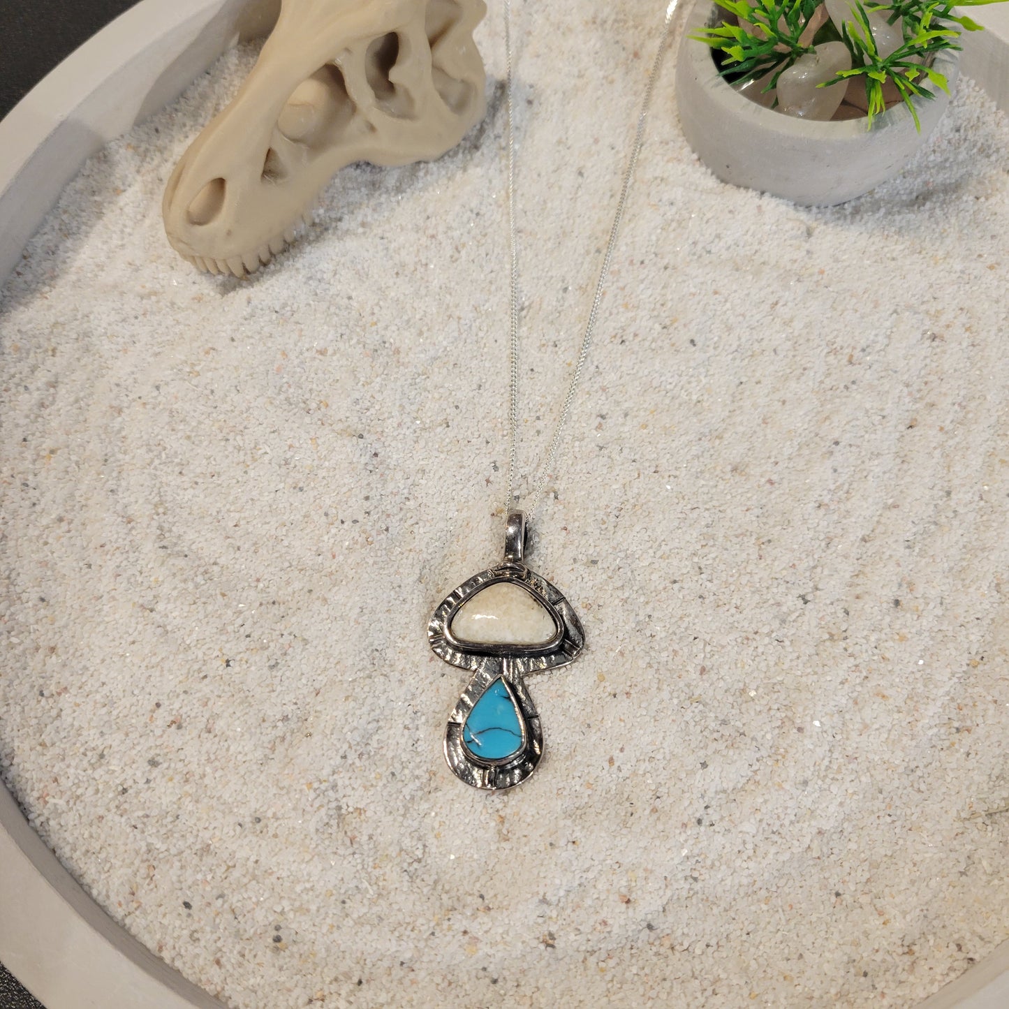 Sterling Turquoise and Fossil Ivory Necklace