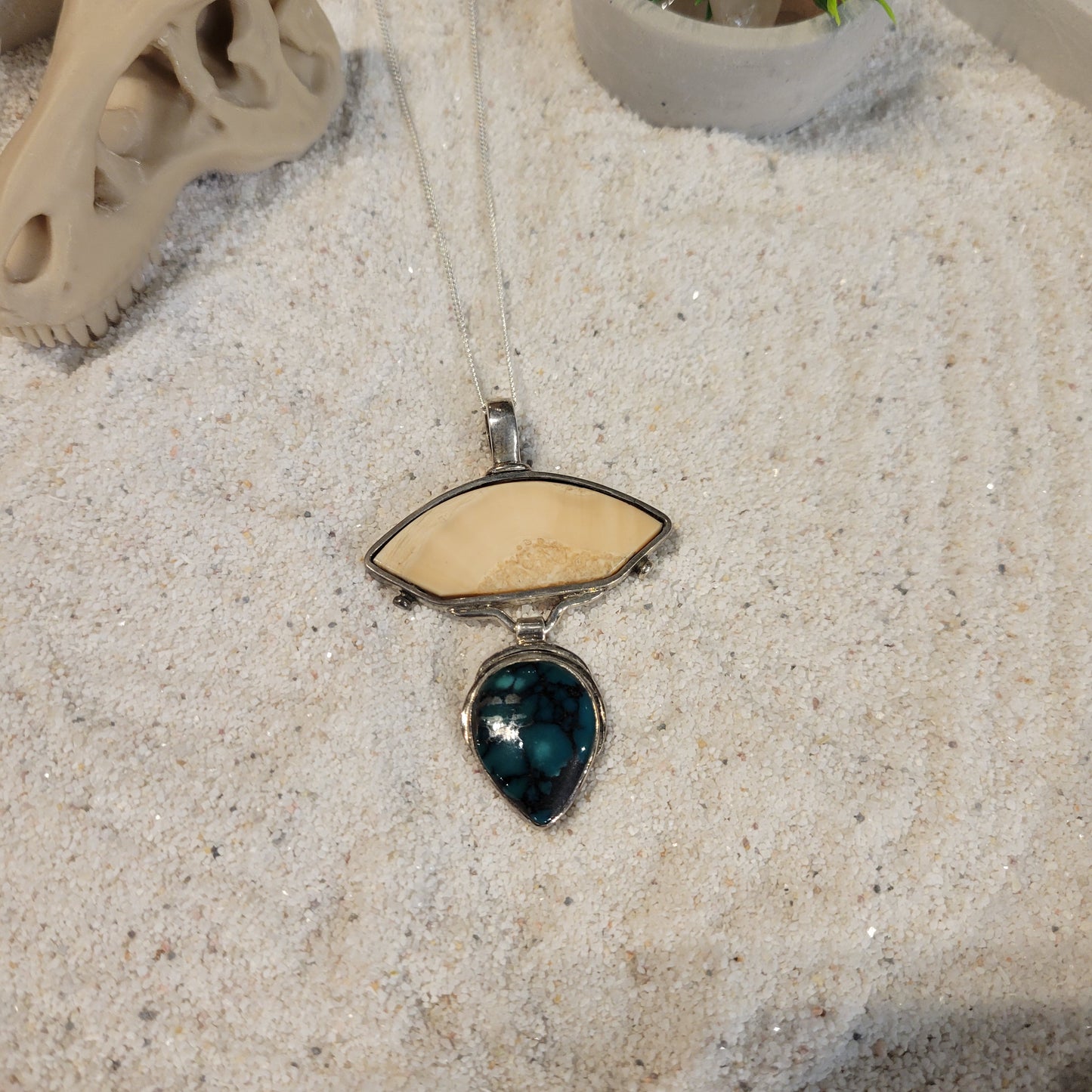 Sterling Turquoise and Fossil Ivory Necklace