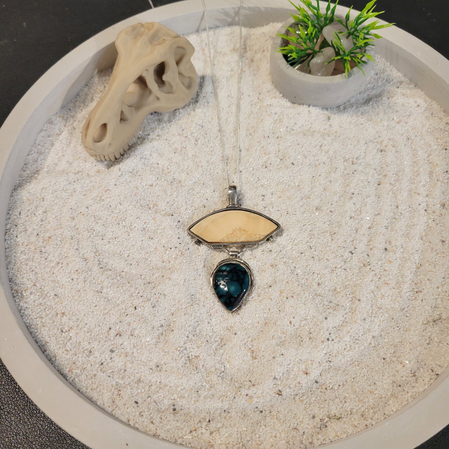 Sterling Turquoise and Fossil Ivory Necklace