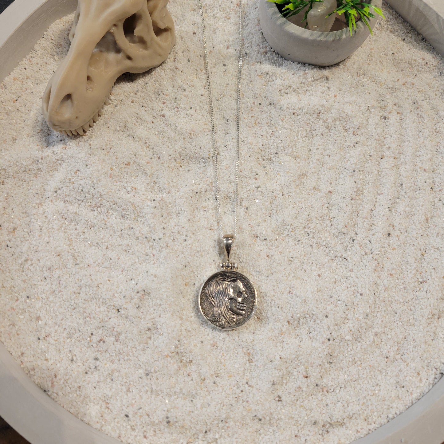 Sterling Carved Skeleton Buffalo Nickel Necklace