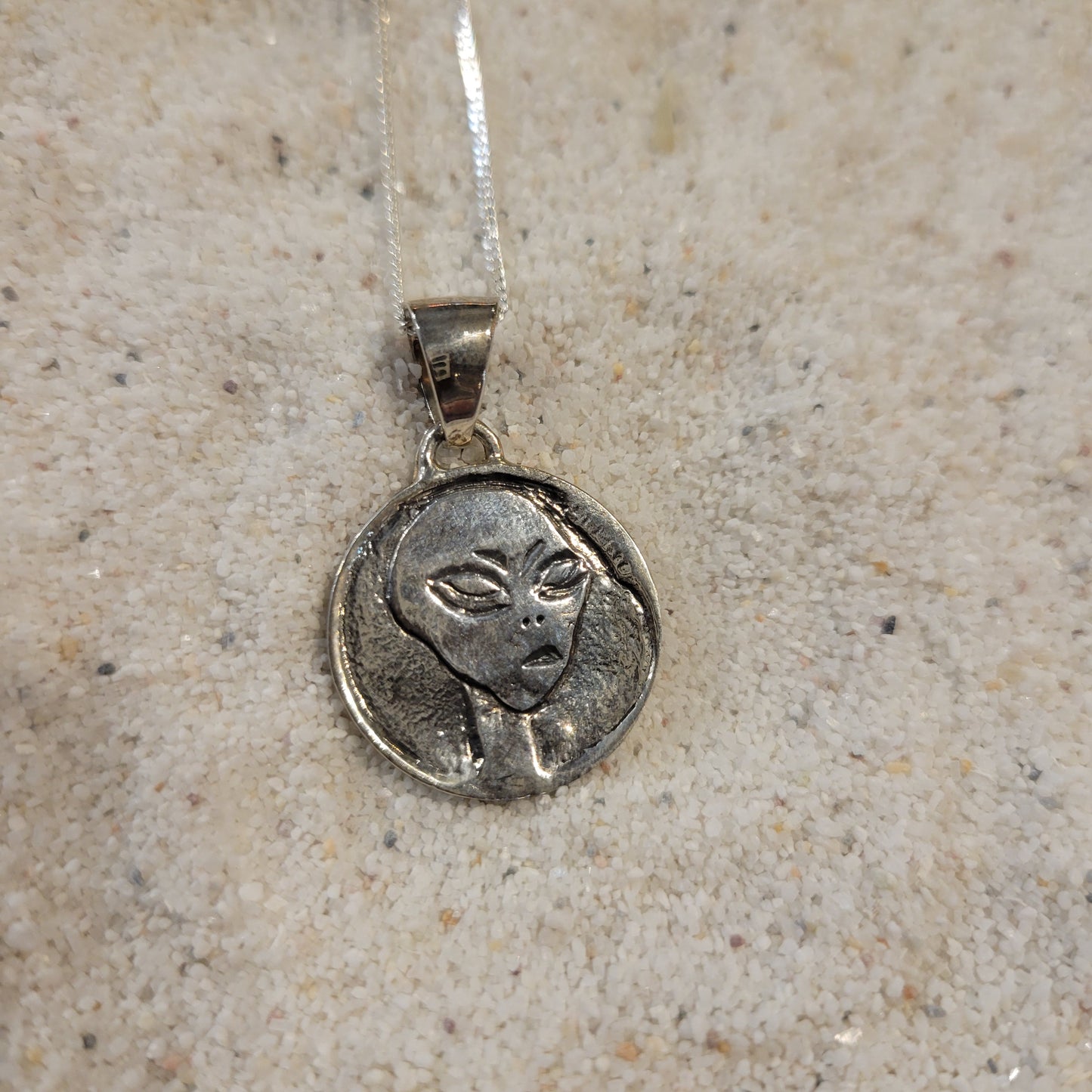 Sterling Alien Coin Necklace