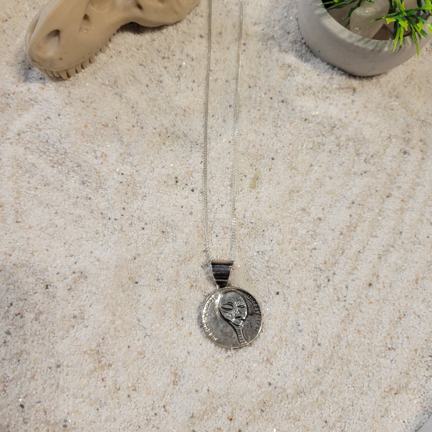 Sterling Alien Coin Necklace