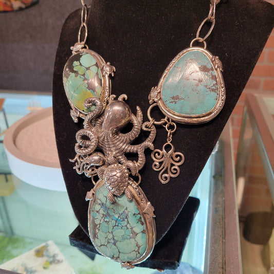 Sterling Turquoise Octopus Necklace