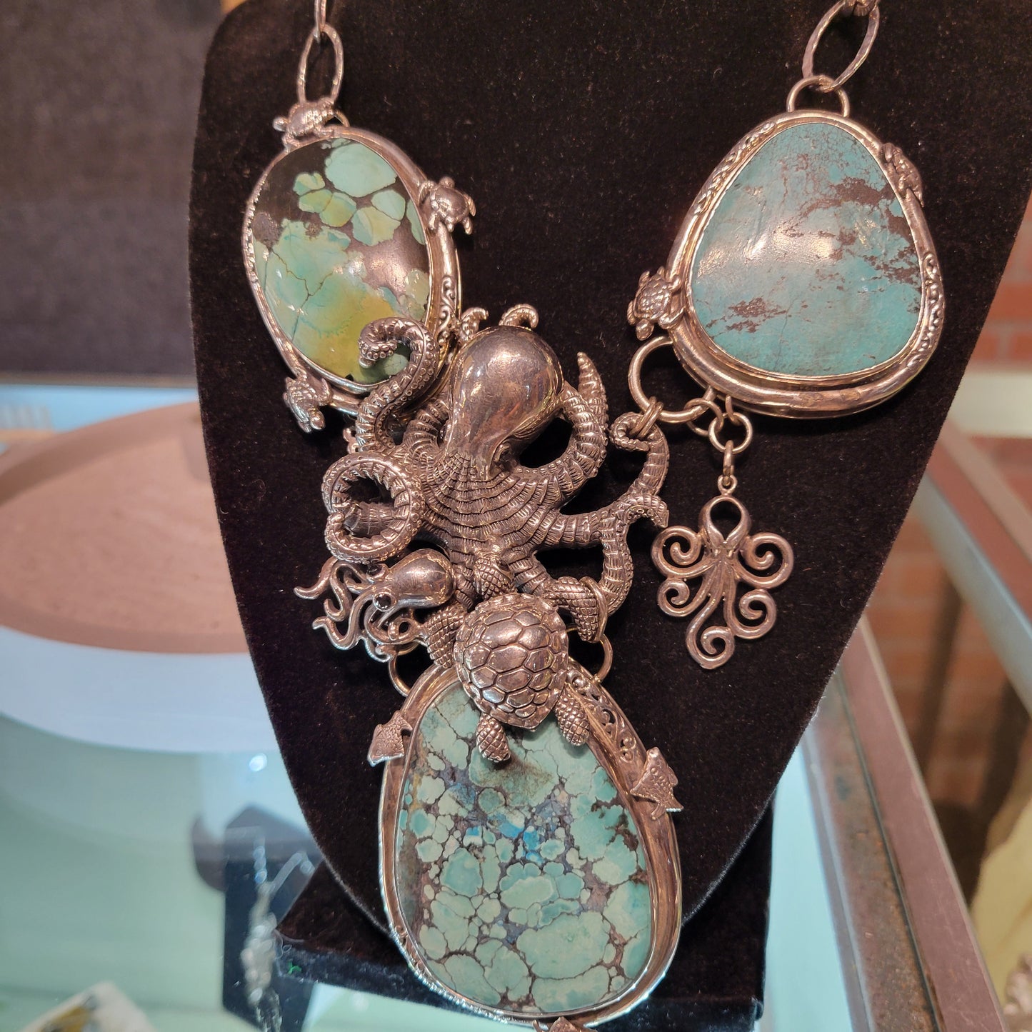 Sterling Turquoise Octopus Necklace