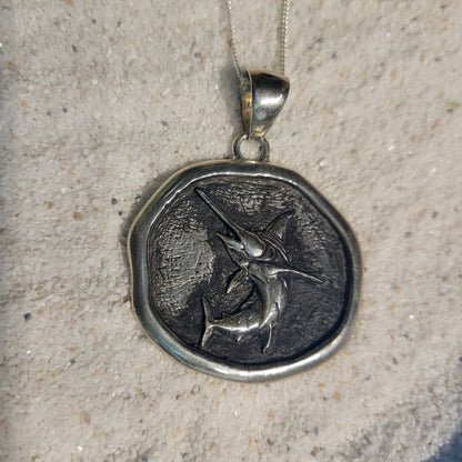Sterling Sword Fish Medalion Necklace