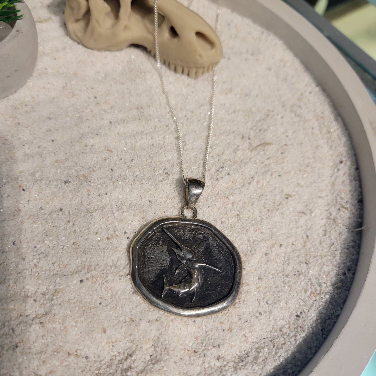 Sterling Sword Fish Medalion Necklace