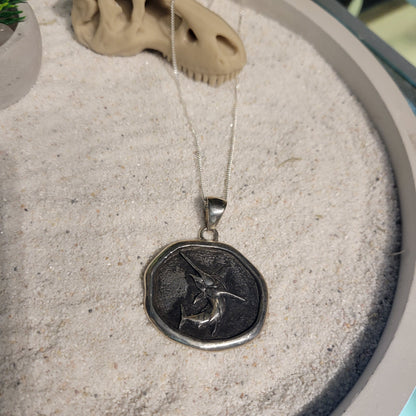 Sterling Sword Fish Medalion Necklace