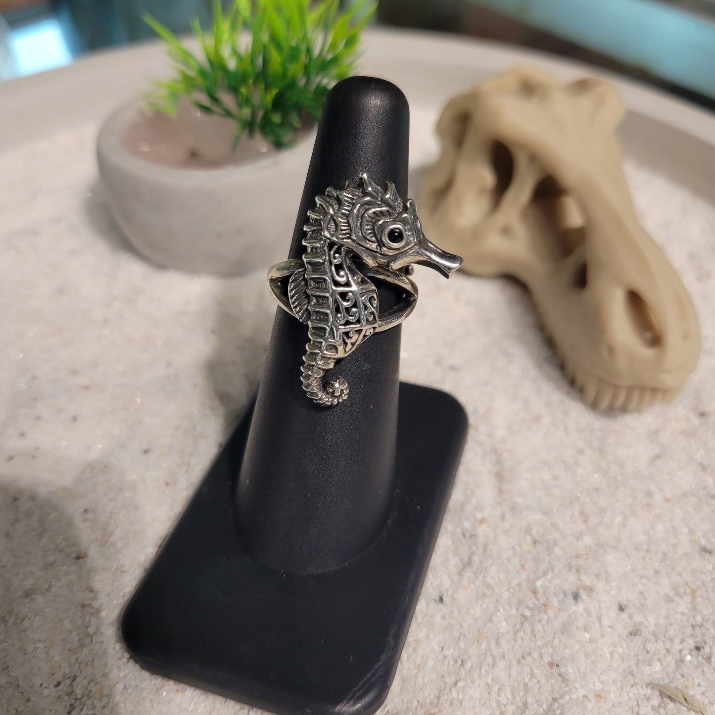 Sterling Small Seahorse Ring sz Adjustable