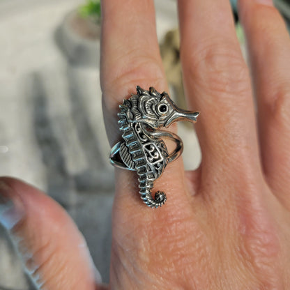 Sterling Small Seahorse Ring sz Adjustable