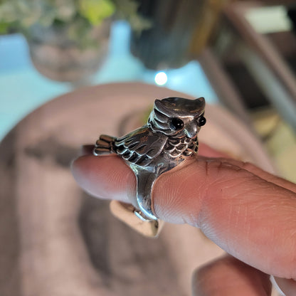 Sterling Owl Ring sz Adjustable