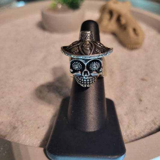 Sterling Sugar Skull Ring sz Adjustable