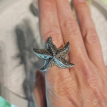 Sterling Starfish Ring sz Adjustable
